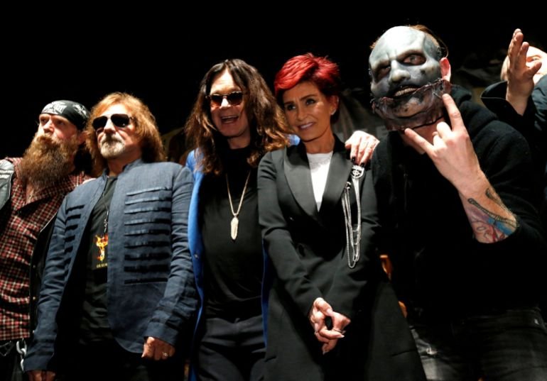 Ozzy Osbourne with his wife Sharon and fellow musicians at a press conference for the 'Ozzfest Meets Knotfest' festival in Los Angeles, USA.