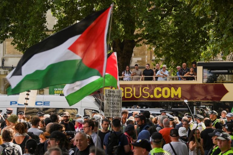 Demonstrators rally in London to support Palestine Action