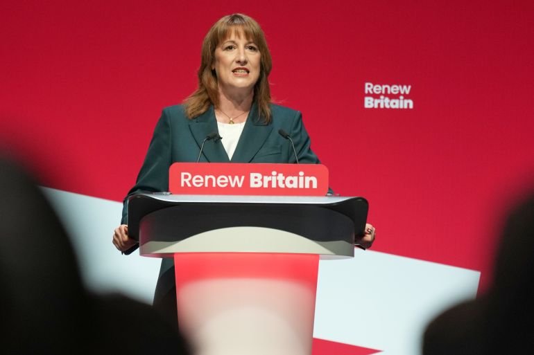 UK Chancellor of the Exchequer Rachel Reeves gives her keynote speech during the annual Labour Party conference in Liverpool, England, Monday, Sept. 29, 2025. (AP Photo/Jon Super)